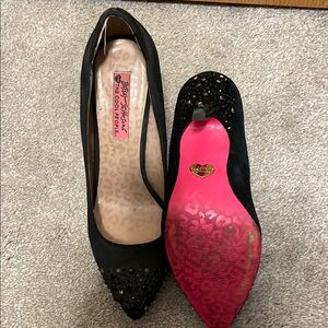 Betsey Johnson Black and Pink Sparkly Heels